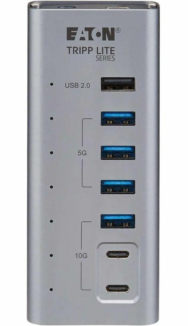 Alt view image 4 of 7 - Eaton Tripp Lite Series 7-Port USB-C Hub - USB 3.2 Gen 1 and USB 3.2 Gen 2, 5 USB-A and 2 USB-C Ports, Gray - USB Type C - 640 MB/s, 1.25 GB/s - Desktop, Smartphone, Tablet, Notebook, Headset, Microph