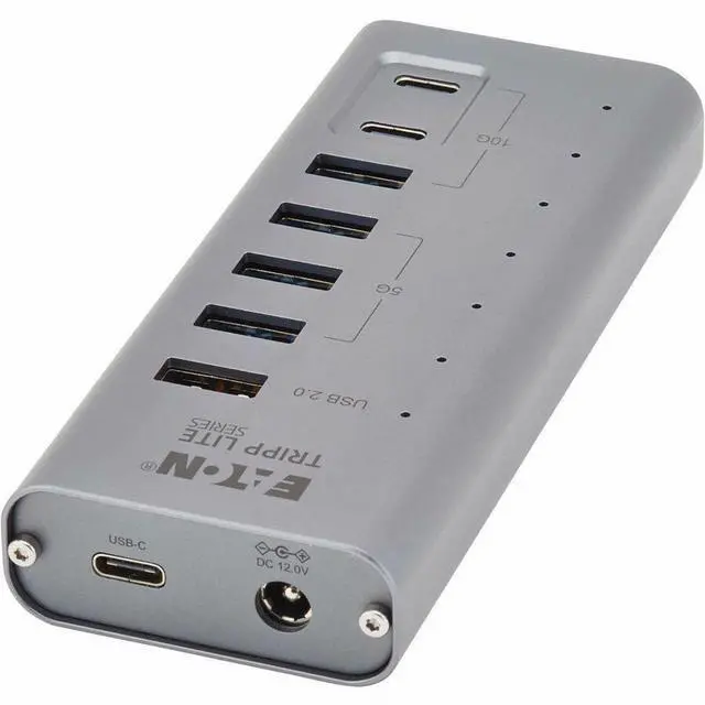 Alt view image 5 of 7 - Eaton Tripp Lite Series 7-Port USB-C Hub - USB 3.2 Gen 1 and USB 3.2 Gen 2, 5 USB-A and 2 USB-C Ports, Gray - USB Type C - 640 MB/s, 1.25 GB/s - Desktop, Smartphone, Tablet, Notebook, Headset, Microph