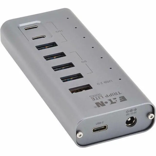 Alt view image 7 of 7 - Eaton Tripp Lite Series 7-Port USB-C Hub - USB 3.2 Gen 1 and USB 3.2 Gen 2, 5 USB-A and 2 USB-C Ports, Gray - USB Type C - 640 MB/s, 1.25 GB/s - Desktop, Smartphone, Tablet, Notebook, Headset, Microph