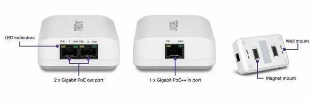 Alt view image 12 of 13 - TRENDnet 2-Port Gigabit PoE++ Extender, 1 x Gigabit PoE++ In Port, 2 x Gigabit PoE Out Ports, Extends 100m (328 ft) Up to 200m (656 ft), Daisy Chain 4 Units for up to 500m (1640 ft), Black, TPE-BE200