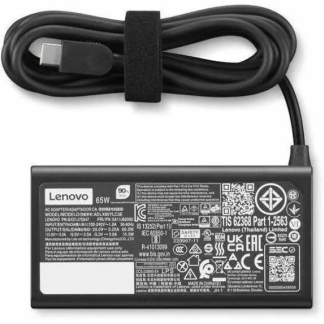 Alt view image 2 of 4 - Lenovo 65W Standard USB-C AC Adapter Gen 2 - 65 W - 3.28 ft Cable - 120 V AC, 230 V AC Input - Black Box