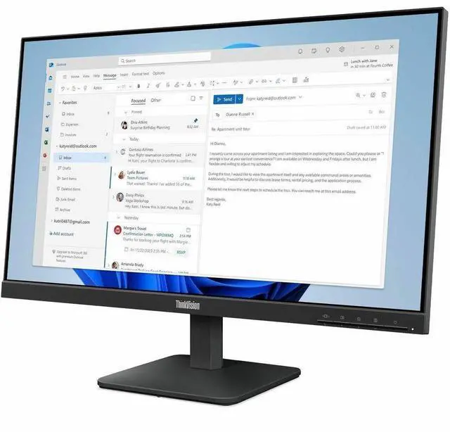 Alt view image 2 of 7 - Lenovo ThinkVision S24-4e 24" Class Full HD LED Monitor - 16:9 - Raven Black - 23.8" Viewable - In-plane Switching (IPS) Technology - WLED Backlight - 1920 x 1080 - 16.7 Million Colors - 250