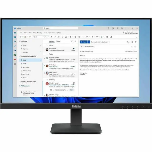 Alt view image 5 of 7 - Lenovo ThinkVision S24-4e 24" Class Full HD LED Monitor - 16:9 - Raven Black - 23.8" Viewable - In-plane Switching (IPS) Technology - WLED Backlight - 1920 x 1080 - 16.7 Million Colors - 250