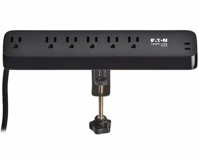 Alt view image 2 of 7 - Eaton Tripp Lite Series Protect It! 6-Outlet Surge Protector with 2 USB-C Ports - 5-15R Outlets, 900 Joules, 30W PD Charging, Desk Clamp, 10 ft. (3 m) Braided Cord, Black - Black - NEMA 5-15P - 2 x US