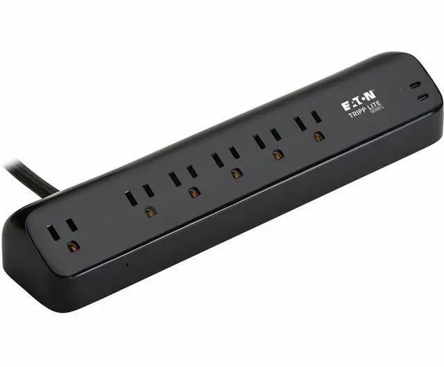 Alt view image 3 of 7 - Eaton Tripp Lite Series Protect It! 6-Outlet Surge Protector with 2 USB-C Ports - 5-15R Outlets, 900 Joules, 30W PD Charging, Desk Clamp, 10 ft. (3 m) Braided Cord, Black - Black - NEMA 5-15P - 2 x US