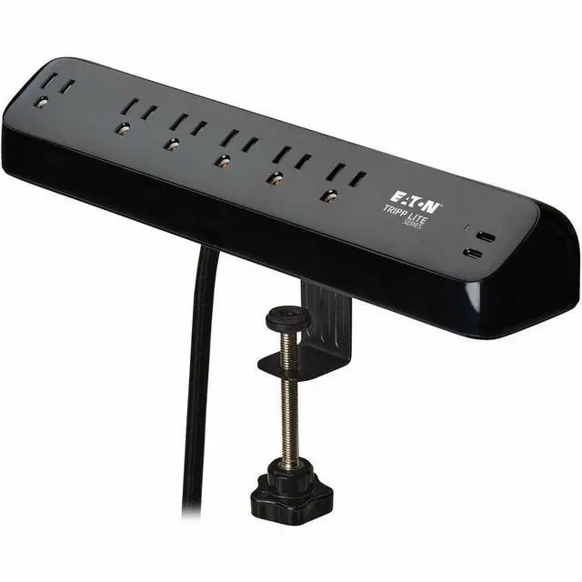 Alt view image 4 of 7 - Eaton Tripp Lite Series Protect It! 6-Outlet Surge Protector with 2 USB-C Ports - 5-15R Outlets, 900 Joules, 30W PD Charging, Desk Clamp, 10 ft. (3 m) Braided Cord, Black - Black - NEMA 5-15P - 2 x US