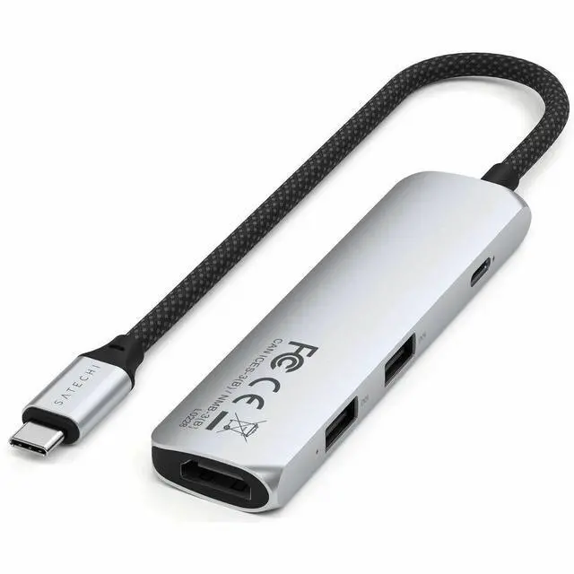 Alt view image 2 of 9 - Satechi 4-in-1 USB-C Slim Multiport Adapter 4K - for Smartphone, Tablet, Desktop PC, Notebook, Monitor - Charging Capability - USB Type C - 4K, 4K @ 60Hz - 3840 x 2160 - 3 x USB Ports - 2 x USB Type-A