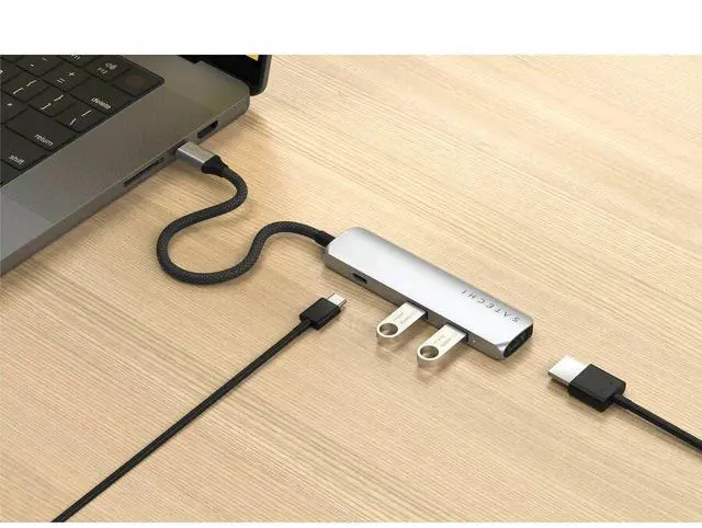 Alt view image 3 of 9 - Satechi 4-in-1 USB-C Slim Multiport Adapter 4K - for Smartphone, Tablet, Desktop PC, Notebook, Monitor - Charging Capability - USB Type C - 4K, 4K @ 60Hz - 3840 x 2160 - 3 x USB Ports - 2 x USB Type-A