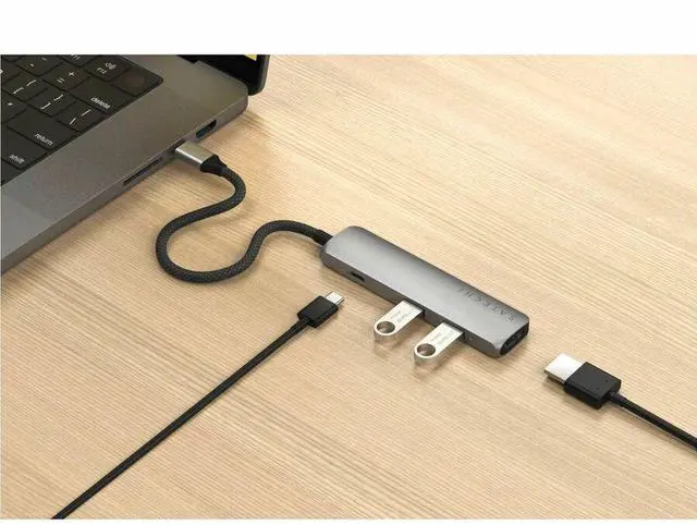 Alt view image 2 of 10 - Satechi 4-in-1 USB-C Slim Multiport Adapter 4K - for Desktop PC, Notebook, Tablet, Smartphone, Monitor - Charging Capability - USB Type C - 4K, 4K @ 60Hz - 3840 x 2160 - 3 x USB Ports - 2 x USB Type-A
