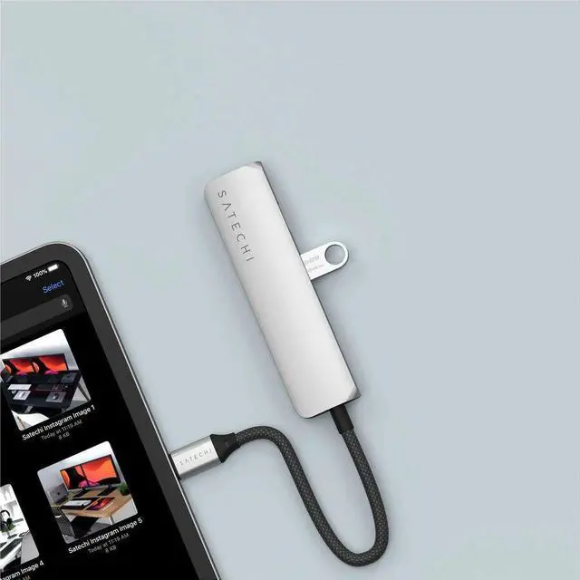 Alt view image 3 of 10 - Satechi 4-in-1 USB-C Slim Multiport Adapter 4K - for Desktop PC, Notebook, Tablet, Smartphone, Monitor - Charging Capability - USB Type C - 4K, 4K @ 60Hz - 3840 x 2160 - 3 x USB Ports - 2 x USB Type-A