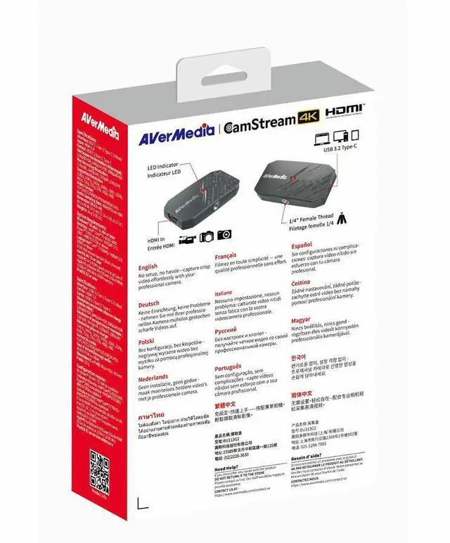 Alt view image 3 of 7 - AVerMedia BU113G2 CamStream 4K Capture Card - Functions: Video Capturing, Video Streaming - 2160p, 1080p, 1440p, 1024p - 3840 x 2160 - 240 fps - 4K, Full HD, 2K -RGB24, MJPEG, YUY2, NV12 - USB - PC, A