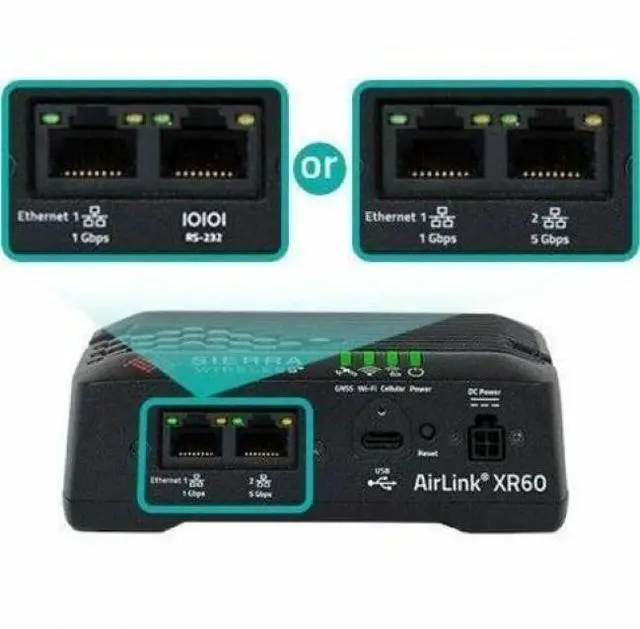 Alt view image 2 of 5 - Sierra Wireless AirLink XR60 2 SIM Cellular, Ethernet Modem/Wireless Router - 5G - LTE, HSPA+ - 150 MB/s Wireless Speed - USB - Gigabit Ethernet - VPN Supported - DIN Rail Mountable