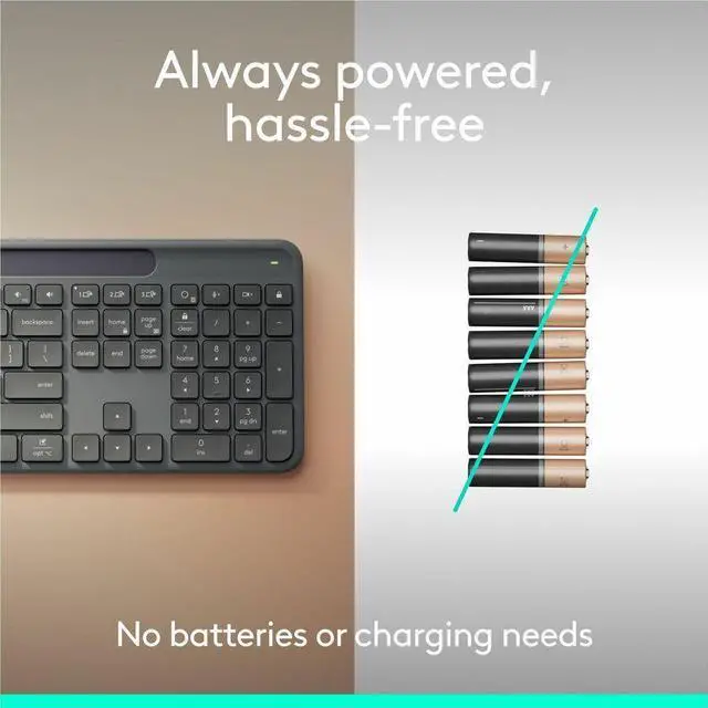 Alt view image 2 of 14 - Logitech Signature Slim Solar+ K980 for Business, Wireless Keyboard, Quiet Typing, Secure Receiver, Bluetooth, Windows, Mac - Graphite - Wireless Connectivity - Bluetooth/RF - 5.1 - 32.81 ft - 2.40 GH