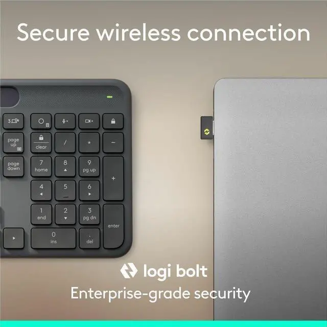 Alt view image 7 of 14 - Logitech Signature Slim Solar+ K980 for Business, Wireless Keyboard, Quiet Typing, Secure Receiver, Bluetooth, Windows, Mac - Graphite - Wireless Connectivity - Bluetooth/RF - 5.1 - 32.81 ft - 2.40 GH