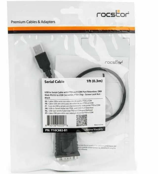 Alt view image 5 of 5 - Rocstor 1 ft USB to Serial Adapter Cable w/ COM Retention - 1 ft Serial/USB Data Transfer Cable for Notebook, Desktop Computer, Computer - 920 kbit/s - Black