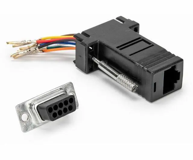 Alt view image 3 of 7 - Rocstor DB9 to RJ45 Modular Serial Adapter - Black - 1 x 9-pin DB-9 Serial - Female - 1 x RJ-45 Network - Female - Gold Connector - Gold Contact - Black