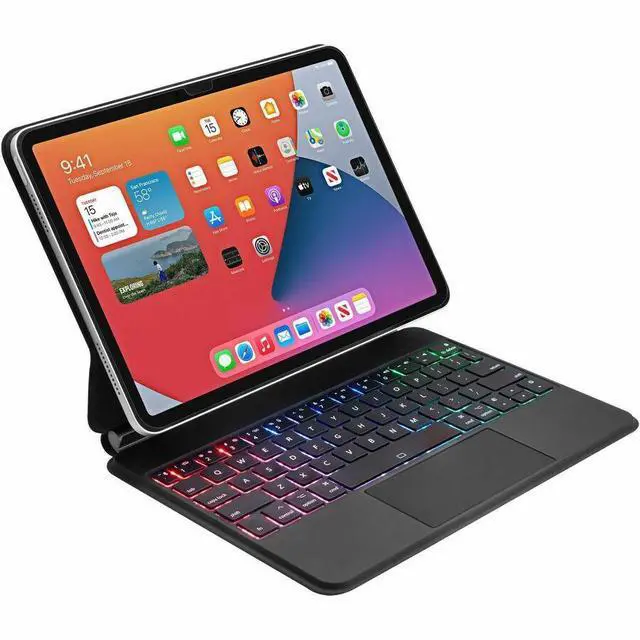 Alt view image 5 of 7 - Adesso Portable Keyboard/Cover Case for 10.9" to 11" Apple iPad Pro 11 (2024) Tablet - English (US) Keyboard - Aluminum Body
