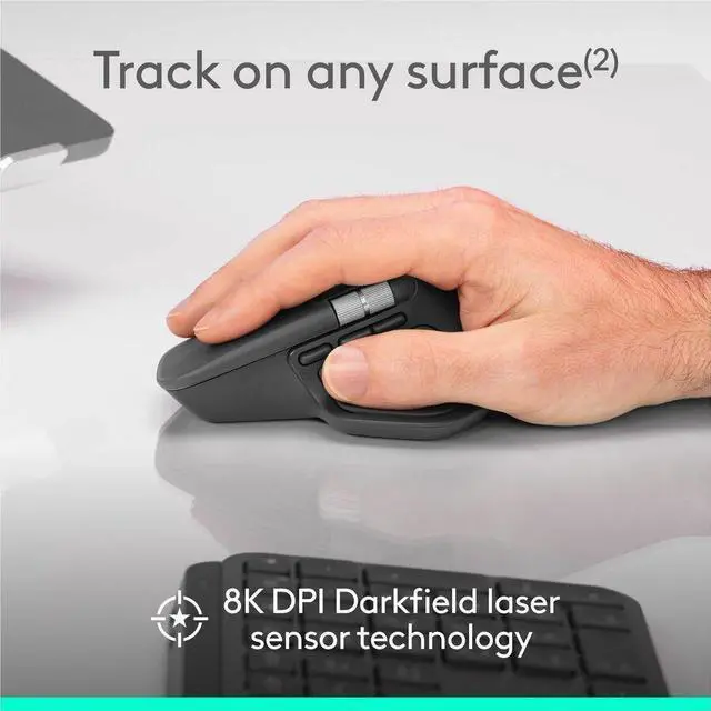 Alt view image 3 of 7 - Logitech MX Master 4 for Business, Wireless Mouse with Quiet Clicks, 8K DPI, MagSpeed Scrolling, Logi Bolt Receiver, Bluetooth, Actions Ring, Haptics, USB-C Charging - Graphite - Darkfield - Wireless