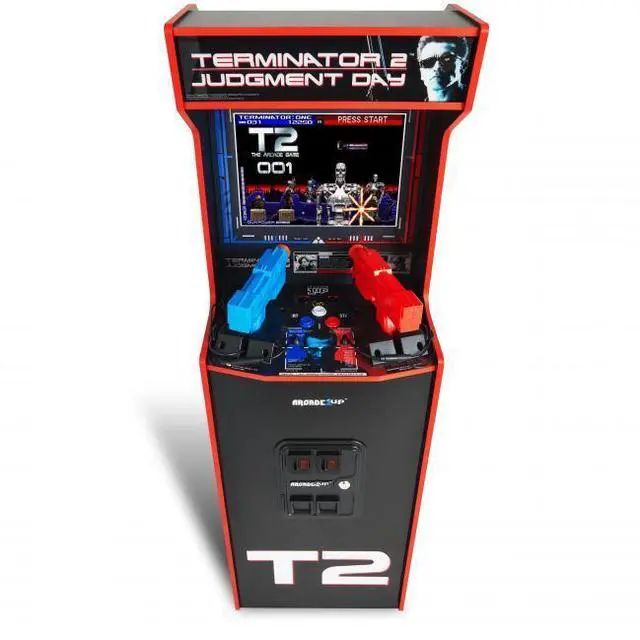 Alt view image 7 of 7 - Arcade1Up Terminator 2 Deluxe Arcade Machine - 17" Color Screen - Real-Feel Arcade Light Guns - Wi-Fi Leaderboards - 1 Classic Game & Behind the scenes footage - Perfect for at-Home Gaming