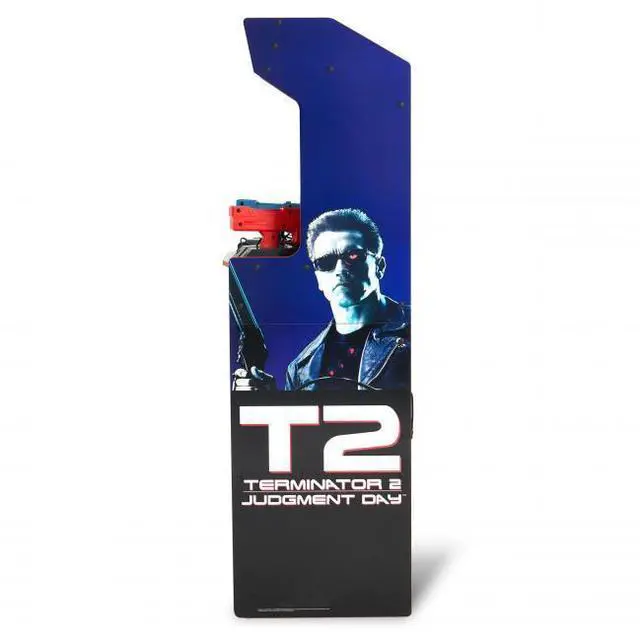 Alt view image 4 of 7 - Arcade1Up Terminator 2 Deluxe Arcade Machine - 17" Color Screen - Real-Feel Arcade Light Guns - Wi-Fi Leaderboards - 1 Classic Game & Behind the scenes footage - Perfect for at-Home Gaming