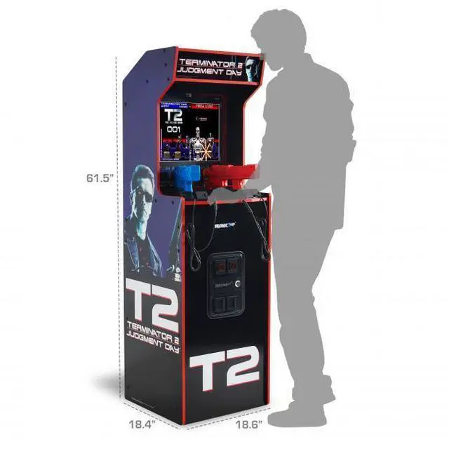 Alt view image 5 of 7 - Arcade1Up Terminator 2 Deluxe Arcade Machine - 17" Color Screen - Real-Feel Arcade Light Guns - Wi-Fi Leaderboards - 1 Classic Game & Behind the scenes footage - Perfect for at-Home Gaming