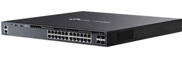 Main image of TP-Link Omada 24-Port Gigabit Stackable L3 Managed PoE+ Switch with 4 10G Slots - 25 Ports - Gigabit Ethernet, 10 Gigabit Ethernet - 10/100/1000Base-T, 10GBase-X - 3 Layer Supported - 916.60 W Power C