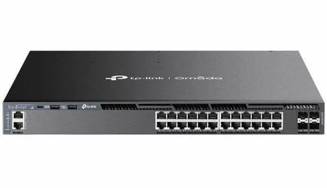 Alt view image 6 of 12 - TP-Link Omada 24-Port Gigabit Stackable L3 Managed PoE+ Switch with 4 10G Slots - 25 Ports - Gigabit Ethernet, 10 Gigabit Ethernet - 10/100/1000Base-T, 10GBase-X - 3 Layer Supported - 916.60 W Power C