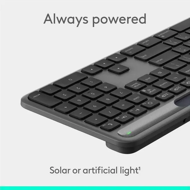 Alt view image 3 of 14 - Logitech Signature Slim Solar+ keyboard for Mac, solar and artificial light powered, durable battery that lasts up to 10 years, customizable keys, Bluetooth, Graphite - Wireless Connectivity - Bluetoo