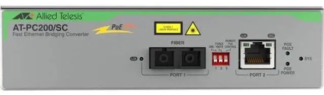 Alt view image 8 of 10 - Allied Telesis PoE+ to Fiber Switching Media Converter - Network (RJ-45) - 1x PoE+ (RJ-45) Ports - 1 x SC Ports - Multi-mode - Fast Ethernet, Gigabit Ethernet - 10/100/1000Base-T, 100Base-FX - Standal