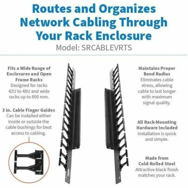Alt view image 4 of 7 - Tripp Lite series SmartRack Cable Routing - Vertical Cable Finger - Black - 48U Rack Height - Cold Rolled Steel