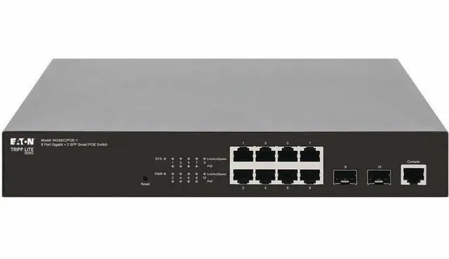 Alt view image 3 of 7 - Tripp Lite series NGS8C2POE-1 Ethernet Switch - 8 Ports - Manageable - Gigabit Ethernet - 1000Base-SX, 1000Base-LX, 10/100/1000Base-T - 3 Layer Supported - 2 SFP Slots - 171 W Power Consumption - 140