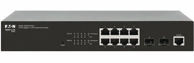 Alt view image 5 of 7 - Tripp Lite series NGS8C2POE-1 Ethernet Switch - 8 Ports - Manageable - Gigabit Ethernet - 1000Base-SX, 1000Base-LX, 10/100/1000Base-T - 3 Layer Supported - 2 SFP Slots - 171 W Power Consumption - 140
