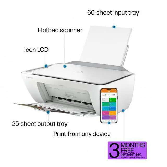 Alt view image 3 of 7 - HP DeskJet 2827e All-in-One Printer with Bonus 3 Months of Instant Ink with HP+ - Print, Copy, & Scan - 60-sheet input tray - 25-sheet output tray - Print Speed up to 7.5 pages per minute - Wirele