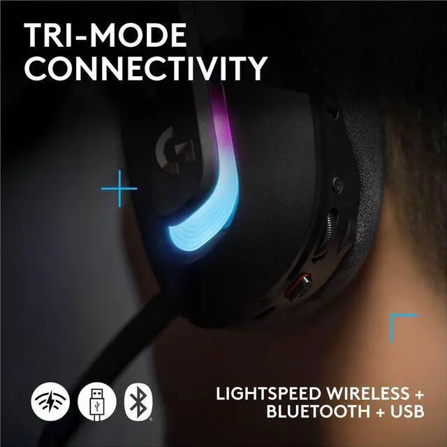 Alt view image 2 of 14 - Logitech G522 LIGHTSPEED Wireless Gaming Headset, LIGHTSYNC RGB, Full Bandwidth Mic, Advanced Synchronized Audio, Tri-Connectivity with LIGHTSPEED, Bluetooth, Black - Stereo - USB Type A, USB Type C -
