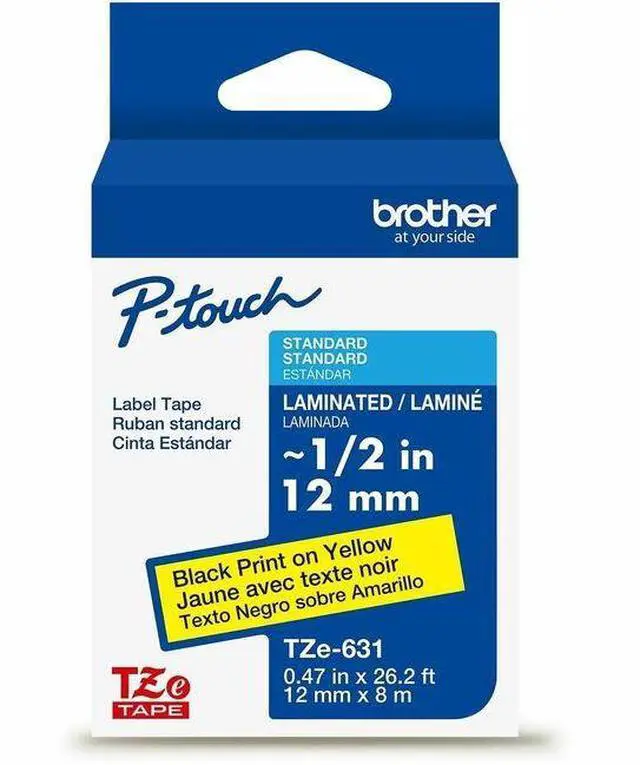 Alt view image 8 of 14 - Brother Genuine P-Touch TZE-631 Tape, 1/2" (0.47") Standard Laminated P-Touch Tape, Black on Yellow, Laminated for Indoor or Outdoor Use, Water Resistant, 26.2 Feet (8M)
