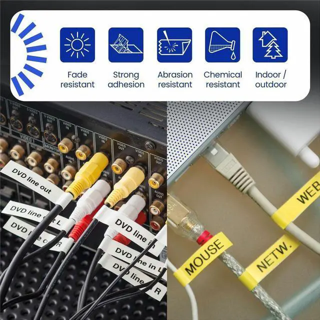 Alt view image 7 of 9 - Brother Genuine P-Touch TZe Black Print on Yellow Label Tape (TZeFX651), Flexible ID Laminated, ~1in x 26.2ft (24mm x 8m), for Select P-Touch Label Makers, Durable, Cable Wrap, Water-Resistant