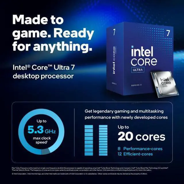 Alt view image 3 of 3 - Intel U7 265f 20Core 2.4GHz LGA-1851 Boxed Processor No Graphics BX80768265F