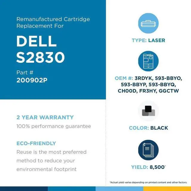 Alt view image 6 of 9 - Clover ufactured High Yield Toner Cartridge for Dell S2830 200902P