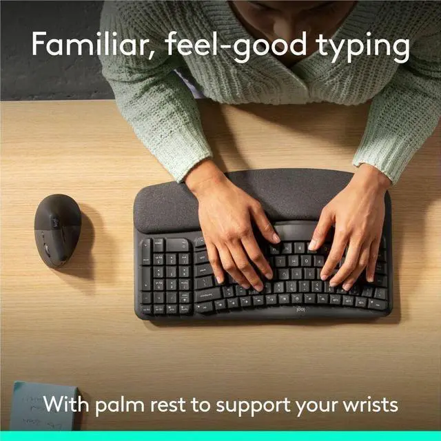 Alt view image 13 of 14 - Logitech Wave Keys & Lift Vertical Mouse Ergonomic Wireless Keyboard and Mouse Combo with Cushioned Palm Rest Graphite 920013610