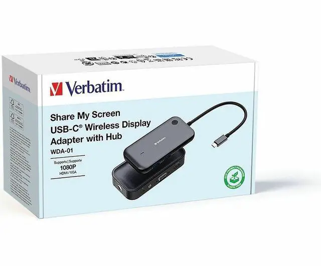 Alt view image 11 of 14 - Verbatim Share My Screen 1080p USB-C Wireless Display Adapter with USB Hub 32146