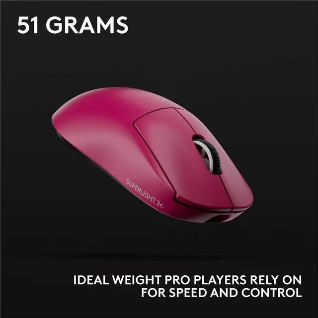 Alt view image 2 of 14 - Logitech G PRO X SUPERLIGHT 2c wireless gaming mouse, 51 g pro-grade compact mouse with 5 programmable buttons, USB-C charging, 44K DPI sensor, up to 8 kHz polling for PC/Mac, Pink - HERO 2 - Wireless
