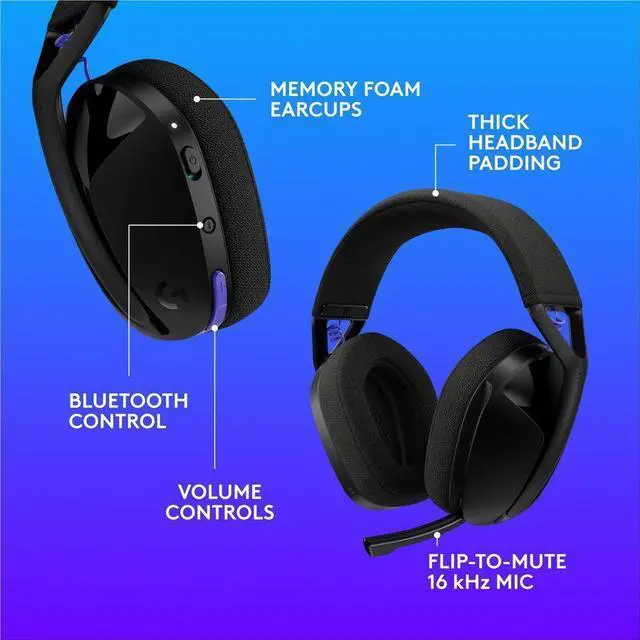Alt view image 5 of 14 - Logitech G321 LIGHTSPEED Wireless Bluetooth Gaming Headset, dynamic comfort and fit, 20+ hrs battery, PC, PS4, PS5, Nintendo Switch, Mobile - Black - Stereo - Wired/Wireless - Bluetooth - 32.8 ft - 32