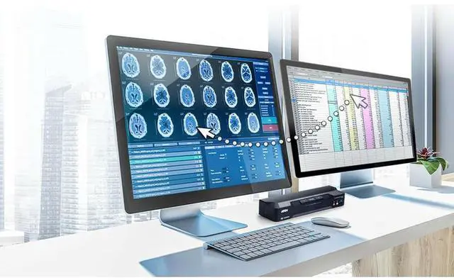 Alt view image 7 of 13 - ATEN 2-Port 4K DisplayPort Dual Display Mini-Matrix Boundless KVM Switch