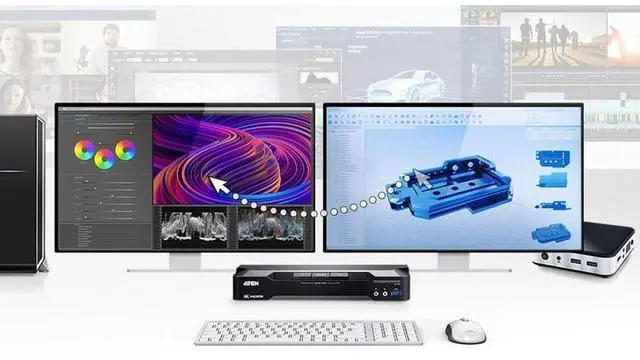 Alt view image 10 of 13 - ATEN 2-Port 4K DisplayPort Dual Display Mini-Matrix Boundless KVM Switch