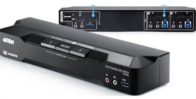 Alt view image 12 of 13 - ATEN 2-Port 4K DisplayPort Dual Display Mini-Matrix Boundless KVM Switch