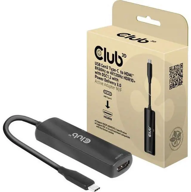Main image of Club 3D A/V Adapter - 1 x HDMI Digital Audio/Video - Female, 1 x USB Type-C - Female - 1 x USB Gen2 Type C Male - 7680 x 4320 Supported