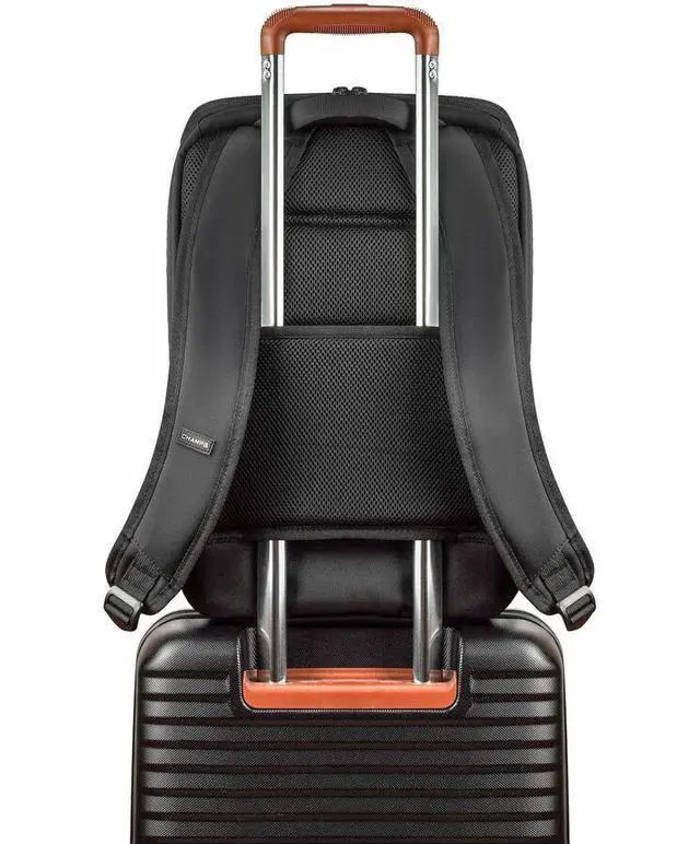 Alt view image 3 of 8 - Champs Onyx Carrying Case (Backpack) for 11" to 15.6" Water Bottle, Notebook, Tablet, Glasses, Travel - Black - Water Resistant - Nylon Body - Shoulder Strap, Trolley Strap, Handle - 6.3