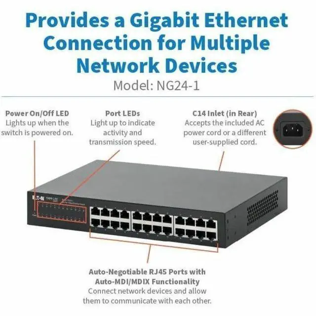 Alt view image 10 of 10 - Eaton Tripp Lite Series 24-Port Unmanaged Ethernet Switch Metal Enclosure