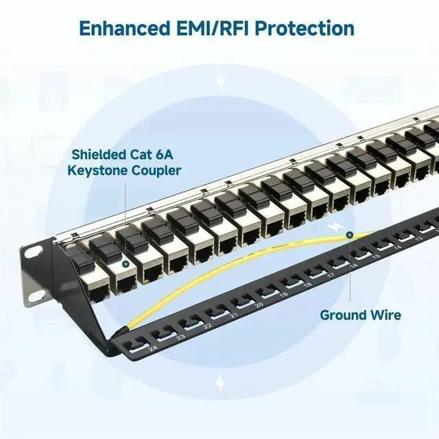Alt view image 9 of 14 - Cable Matters 1U 19-Inch 24-Port 10Gbps Cat6A Ethernet Patch Panel with Inline Keystone and Cable Management Bar, Rackmount or Wall Mount RJ45 Patch Panel