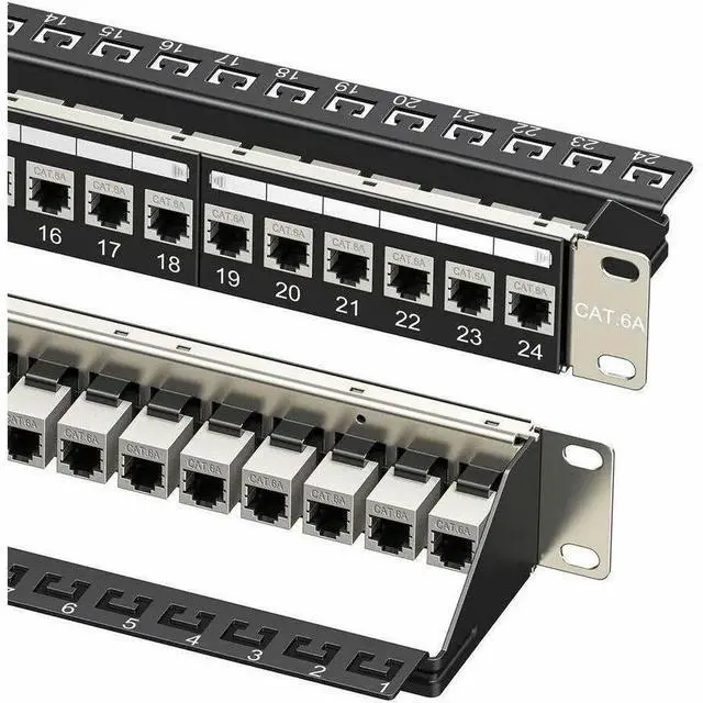 Alt view image 13 of 14 - Cable Matters 1U 19-Inch 24-Port 10Gbps Cat6A Ethernet Patch Panel with Inline Keystone and Cable Management Bar, Rackmount or Wall Mount RJ45 Patch Panel